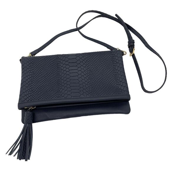 Gigi New York Stella Purse Handbag Blue Leather Python Emboss Clutch Crossbody - Picture 4 of 10